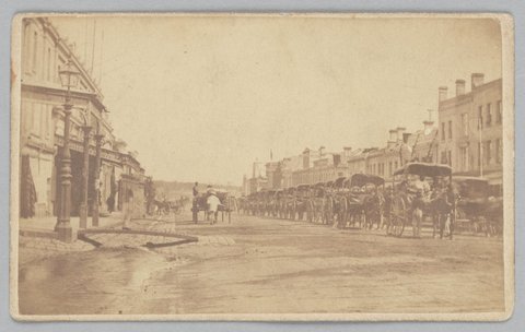 Swanston Street, Melbourne, looking south from Collins Street, c. 1867