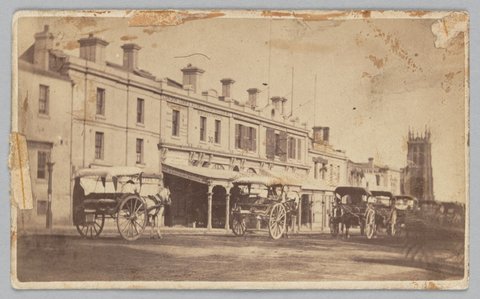 Swanston Street, Melbourne, between Collins and Flinders Streets, east side, c. 1867