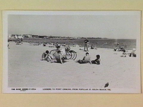 LOOKING TO POINT ORMOND, FROM POPULAR ST. KILDA BEACH, VIC, c. 1945