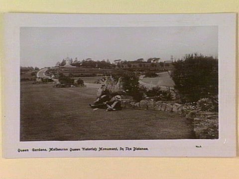 Queen Gardens, Melbourne. Queen Victoria's Monument, In The Distance, c. 1910
