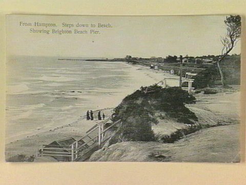 From Hampton. Steps down to Beach. Showing Brighton Beach Pier, c. 1906
