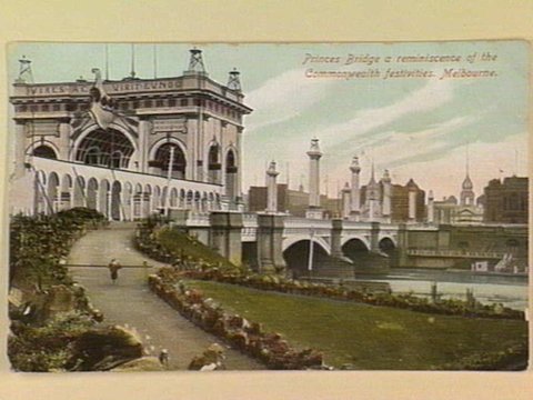 Princes Bridge a reminiscence of the Commonwealth festivities. Melbourne, c. 1908
