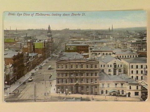 Birds Eye View of Melbourne, looking down Bourke St, c. 1910