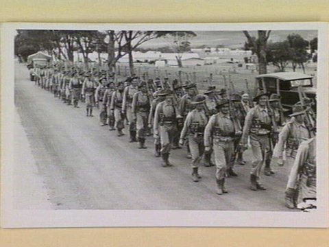 Soldiers of the 2/8th Battalion on a route march out of Darley Camp 5 miles out from Bacchus Marsh, Melb. Vic, 1939–45