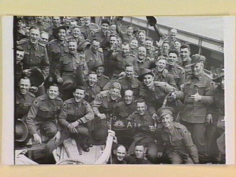 Victorian Soldiers from Camps are shown on board a transport about to leave Port Melbourne, 1939–45