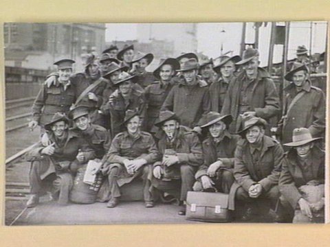 Troops from Darwin, (Northern Australia) photographed on arrival in Melbourne, 1939–45