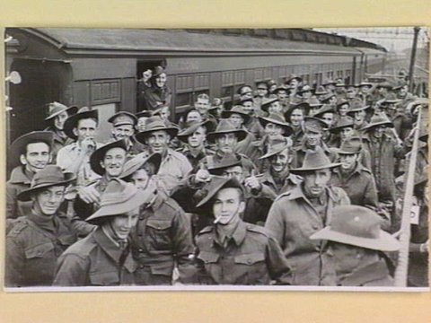 Troops from Darwin, (Northern Australia) photographed on arrival in Melbourne, 1939–45