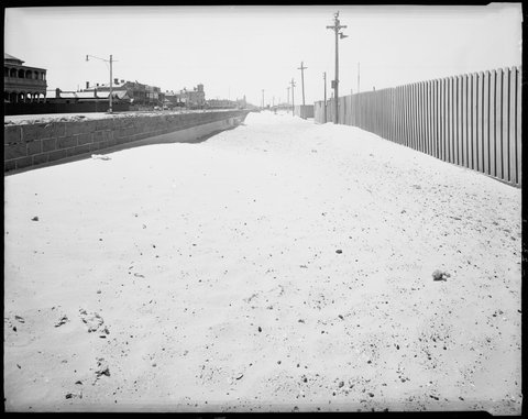 Timber pavilion at beach near Foote St., Albert Park, 1948