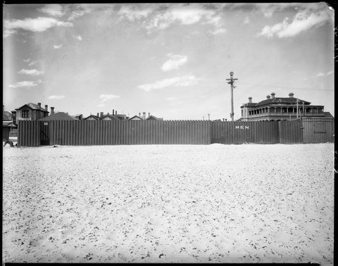 Timber pavilion at beach near Foote St., Albert Park, 1948