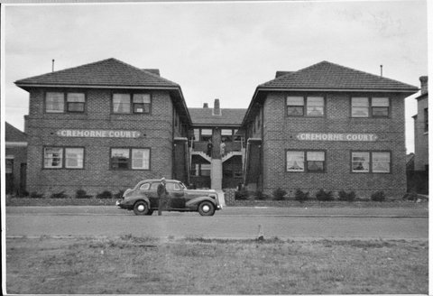 Mick Kanis with his Pontiac outside his block of flats in Punt Rd. Richmond 1940s