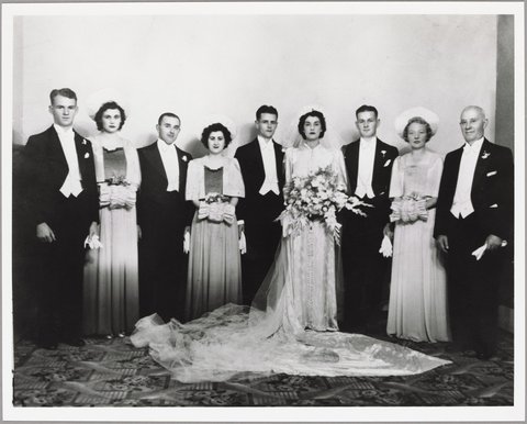 The wedding of Violet Darwish Malouf and (William) Eric Ellis, at St. Patrick's Cathedral, Melbourne, 1939