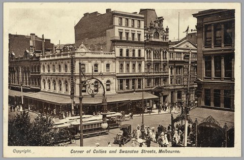 Corner of Collins and Swanston Streets, Melbourne, 1905–14