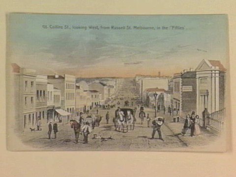 Gt. Collins St., looking West, from Russell St. Melbourne, in the "Fifties", 1905–10