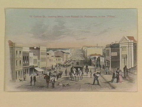 Gt. Collins St., looking West, from Russell St. Melbourne, in the "Fifties", 1905–10