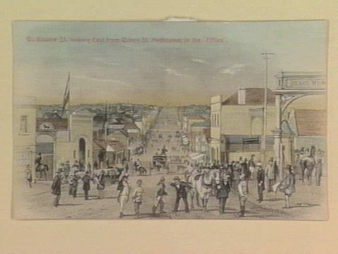 Gt. Bourke St. looking East from Queen St. Melbourne, in the "Fifties", 1905–10