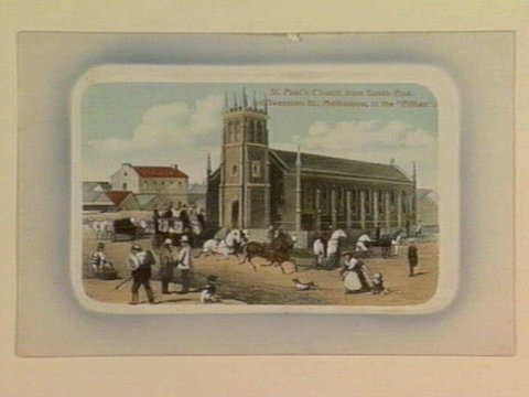 St. Paul's Church from South End of Swanston St., Melbourne, in the "Fifties", 1905–10