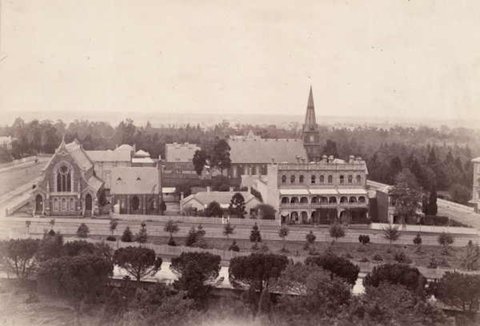 View of East Melbourne, including the German Lutheran Church, c. 1874