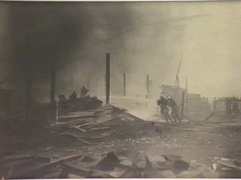 Fighting a fire at Brewer's Timber Yard, Clifton Hill, 1910