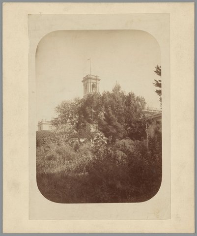 Section of garden and tower of Government House, Melbourne, 1865–95