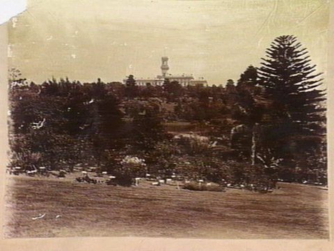 Royal Botanic Gardens, Melbourne, with Government House in background, 1865–95