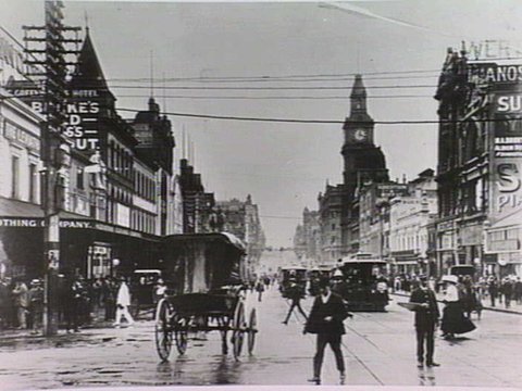 View of Bourke Street, looking west from Swanston Street, Melbourne, 1887–1910