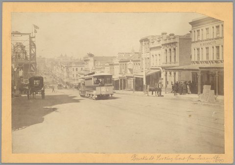 Bourke Street Melbourne, looking east from near McKillop Street, showing south side of road, c. 1890