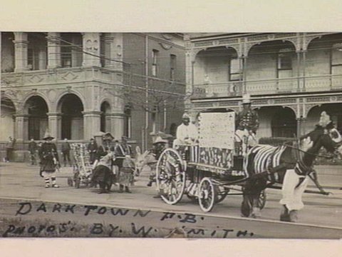 Darktown Fire Brigade, Richmond Volunteer Firemen, in fancy dress costumes, 1912