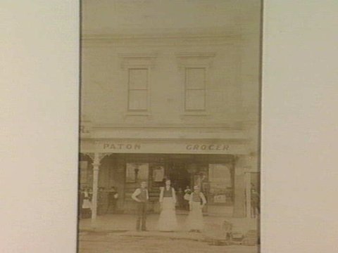 Staff oustide the premises of Paton, Grocer, Williamstown, c. 1877