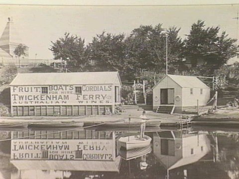 Boat shed of Twickenham Ferry on the Yarra River, opposite Grange Rd., Toorak, c. 1880