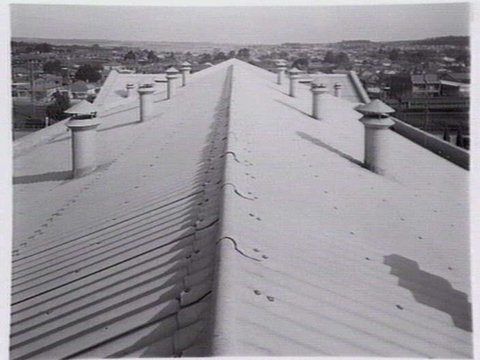 Elevated view from the roof of the Box Hill Town Hall, made of fibro cement, c. 1940