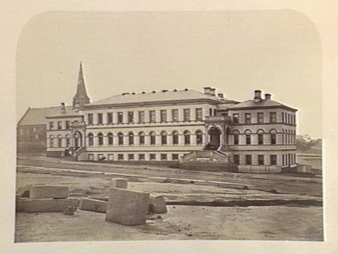 Dr. Cairns Knox Church and Government Printing offices Melbourne, c. 1860