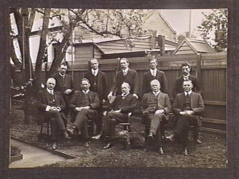 PRINCIPAL OFFICERS IN THE MELBOURNE TRAMWAY COMPANY'S REPAIR SHOP, 1912