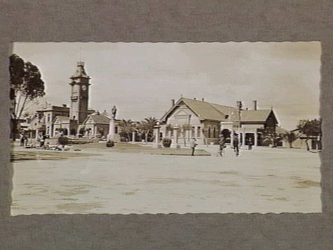 Deakin Avenue showing Carnegie Library with Soldier's Memorial Tower and Shire Hall, Mildura, 1937