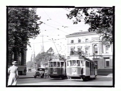 Trams at the top of Collins Street, 1936–39