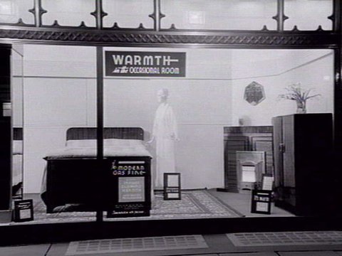 Showroom window display for gas heating at The Metropolitan Gas Co. showrooms, 196 Flinders Street, Melbourne, 1936