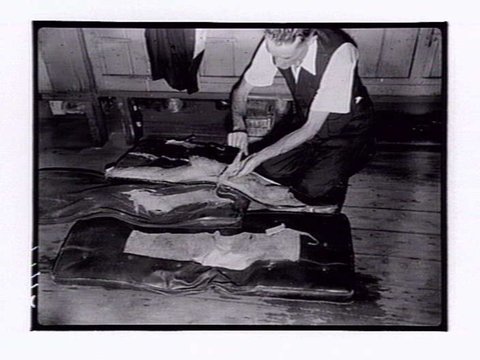 Ripped cushions, Shelter Shed, North Melbourne, 1947