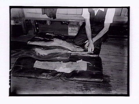 Ripped cushions, Shelter Shed, North Melbourne, 1947