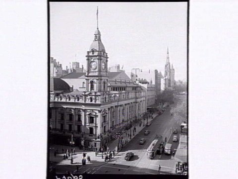 Collins St. showing Town Hall & Churches Melbourne, 1952