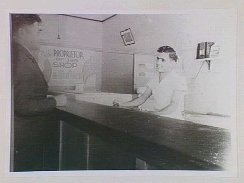 Mick Bacash in his first shop in Fitzroy 1938