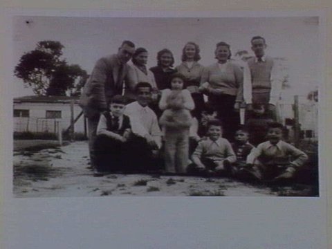 The Soler family visit cousins (the Zahara and Ferrugia families) who lived at the Pirotta's farm at Springvale, 1952