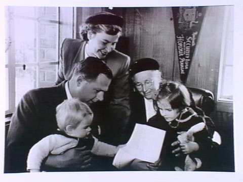 Moorabbin Town Hall. The Struve family after the ceremony during which Werner and his mother became Australian citizens. 1954