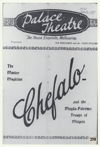 Photograph of programme cover for Chefalo in Melbourne, 1900–99