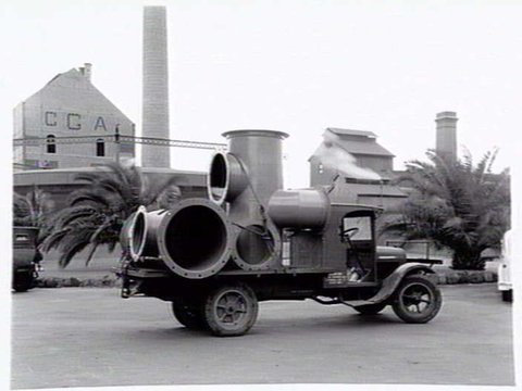 Truck loaded with pipes from Johnsons Tyne Foundry, South Melbourne, c. 1943