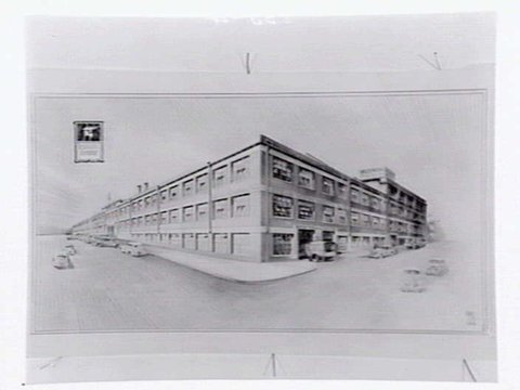 Architects drawing of Ruskin Motor Bodies' building, Dudley Street, West Melbourne, c. 1943