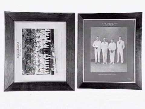 Two framed photos from Alma Bowling and Tennis Club, Wilkes Street, North Caulfield, c. 1945