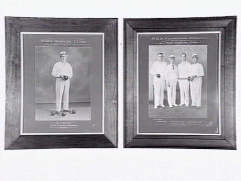 Two framed photos from Alma Bowling and Tennis Club, Wilkes Street, North Caulfield, c. 1945