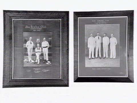 Two framed photos from Alma Bowling Club, Wilkes Street, North Caulfield, c. 1945