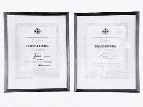 Two framed certificates from the Alma Bowling and Tennis Club, Wilkes Street, North Caulfield, c. 1945