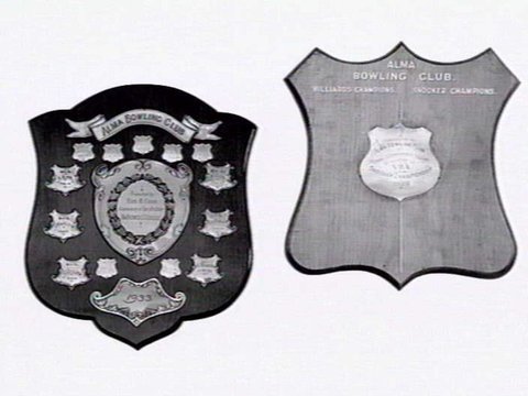 Shields from the Alma Bowling and Tennis Club, Wilkes Street, North Caulfield, c. 1945