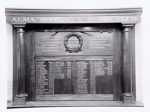 Roll of Honour from the Alma Bowling and Tennis Club, Wilkes Street, North Caulfield, c. 1945